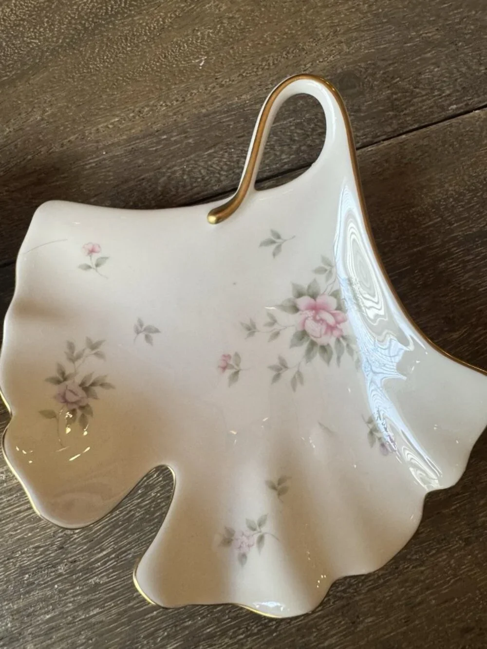 Mikasa Remembrance Ginkgo Leaf Dish Pink Roses B2120 Japan 6